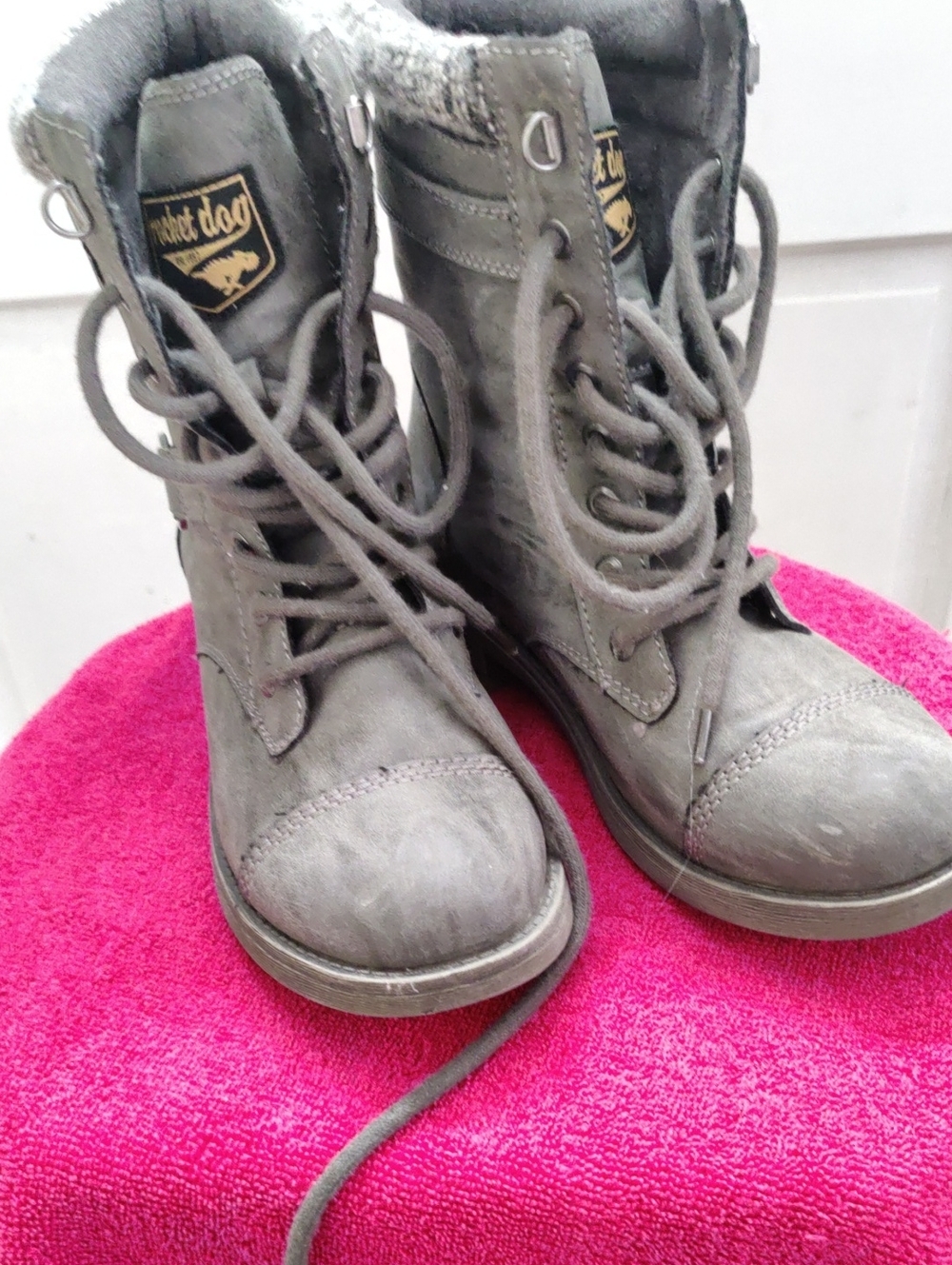 Rocket Dog Gray Lace-Up Faux Fur Combat Boots